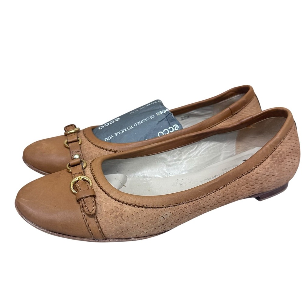 AGL Ballet Flats Womens Size 10.5 (40.5) Cognac Brown Cap Toe‎ Italian Leather